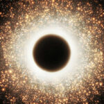 A black hole surrounded by bright glowing stars
